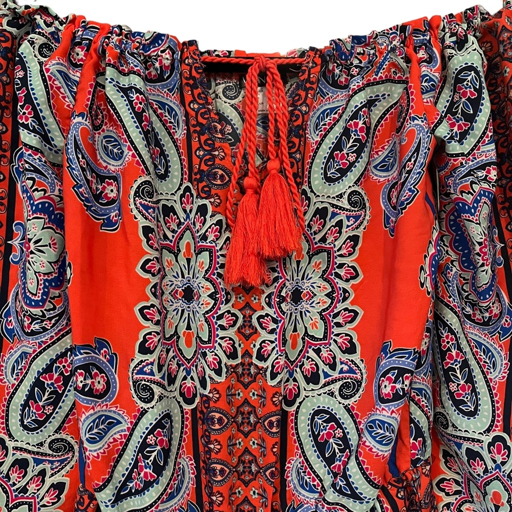 Venus Romper Off The Shoulder Floral Paisley Print Ruffle Long Sleeve - Picture 7 of 11